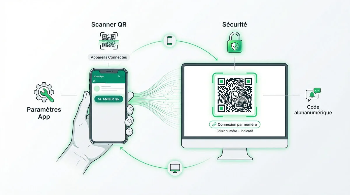 Procédure de connexion sécurisée entre un smartphone et un ordinateur pour WhatsApp Web