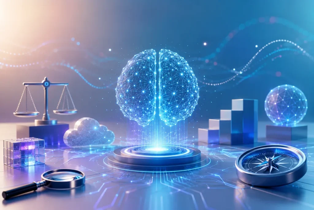 Équilibre technologique futuriste lumineux