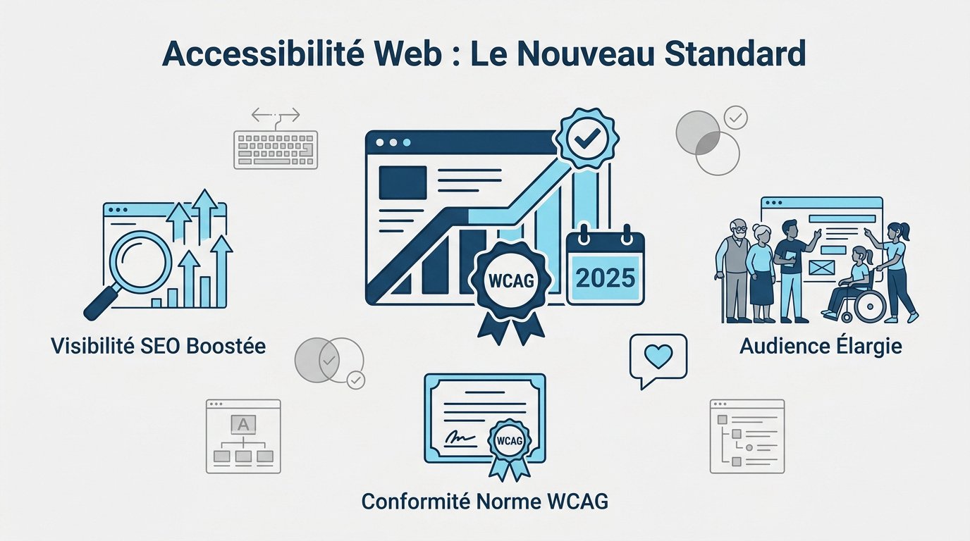 Illustration de l'accessibilité numérique pour les PME montrant l'inclusion et le web moderne
