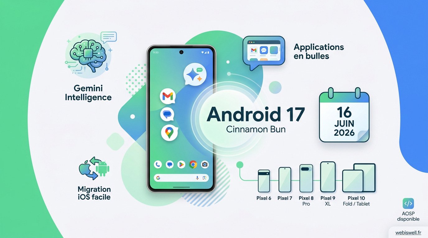 Interface Android 17 Cinnamon Bun sur smartphone Google Pixel