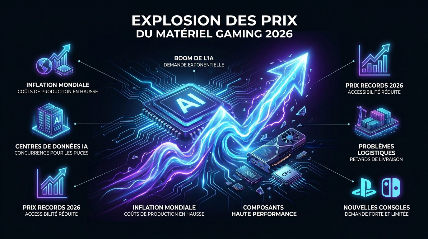 Illustration de l'explosion des prix des composants informatiques et du matériel gaming en 2026