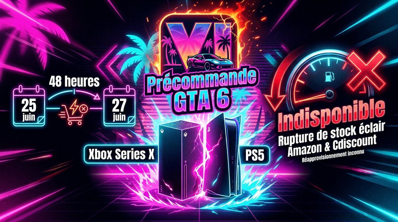 Boîtier de GTA 6 avec mention rupture de stock sur Amazon