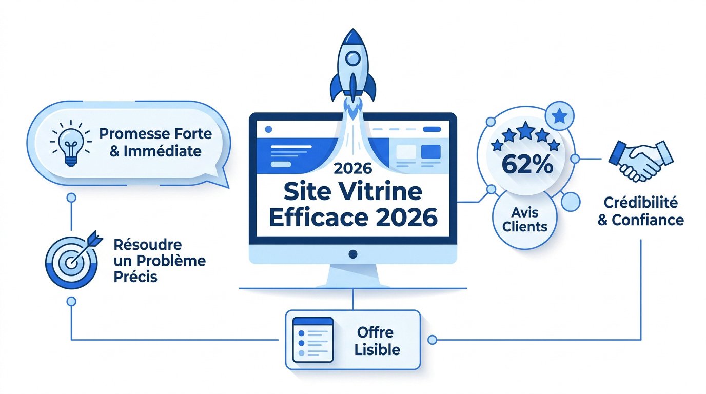 Infographie détaillant les éléments clés d'un site vitrine professionnel efficace en 2026