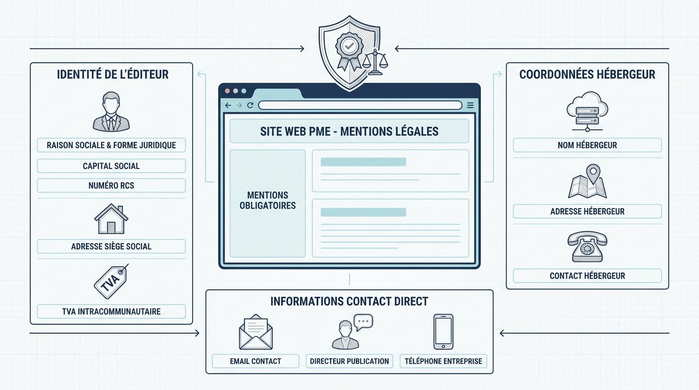 Infographie récapitulative des mentions légales obligatoires pour un site internet de PME