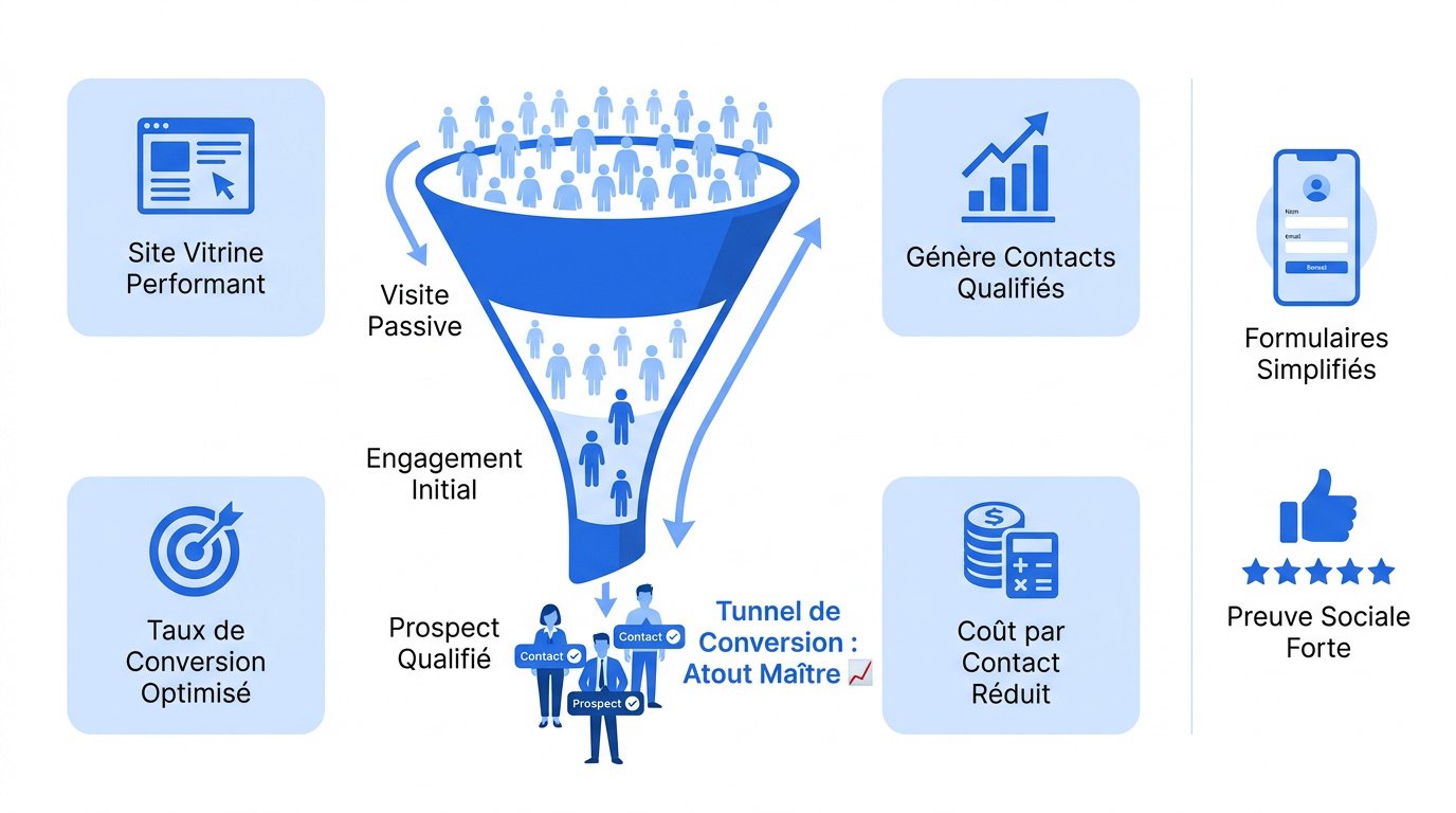 Schéma d'un tunnel de conversion optimisé pour la croissance d'un site vitrine