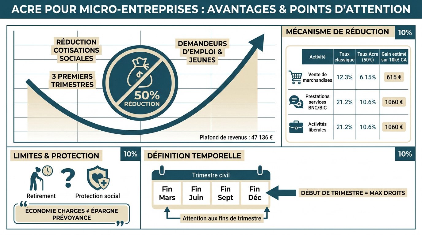 Schéma explicatif des avantages de l'ACRE pour les micro-entrepreneurs