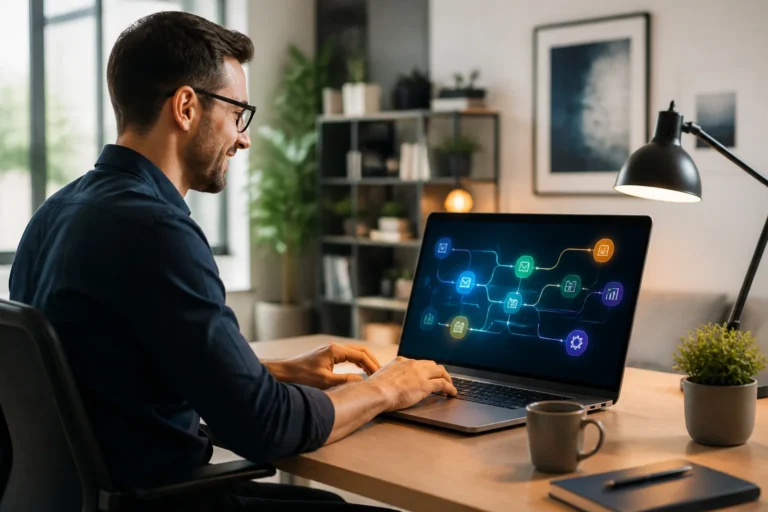 Professionnel travaillant sur flux dautomatisation numerique