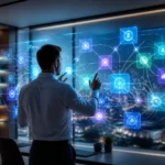 Interaction avec une interface holographique futuriste