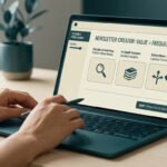 Une personne utilisant un ordinateur portable affichant une interface sur la création de newsletter flexible.