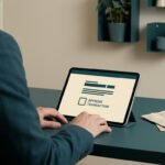 Un professionnel devant une tablette affichant une case à cocher pour approuver une transaction administrative.