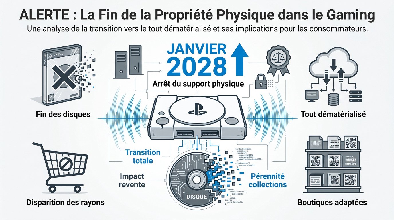 Illustration de la fin du support physique chez PlayStation et passage au tout numérique