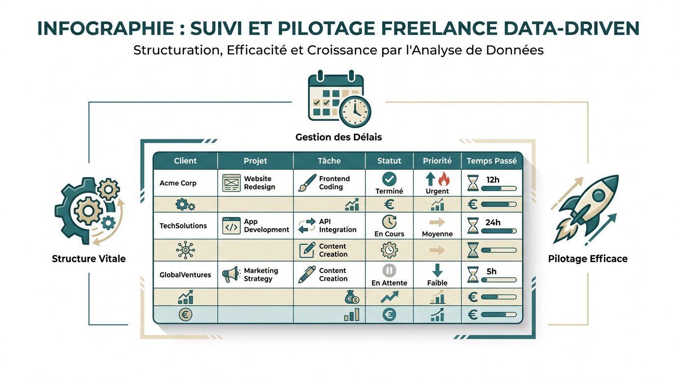 Infographie sur les colonnes d'un tableau de suivi freelance