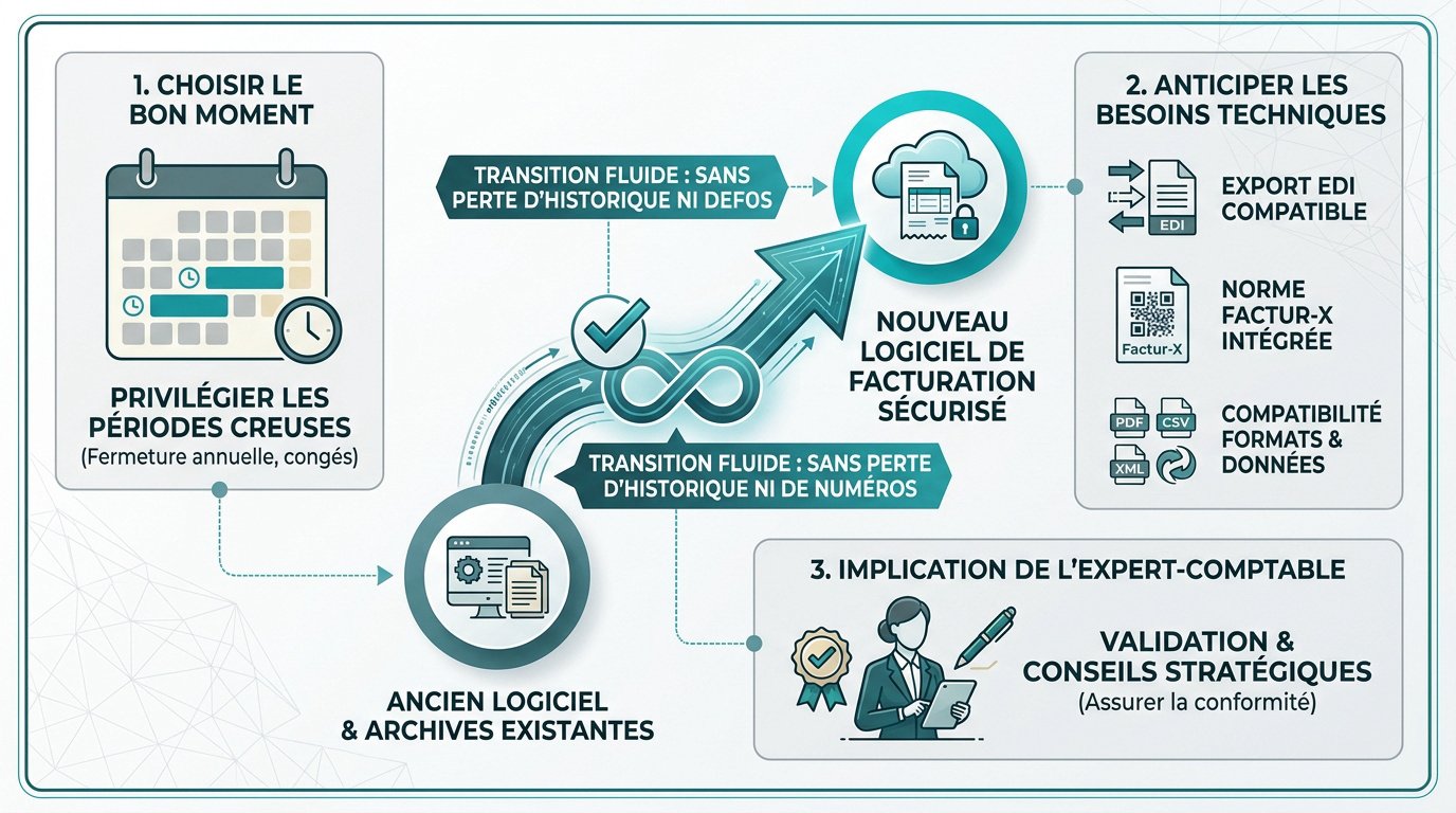 Infographie sur la transition logicielle de facturation sécurisée