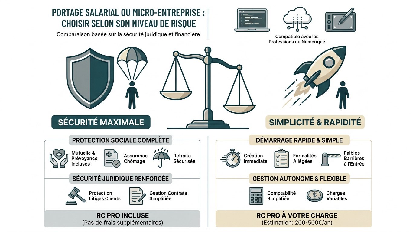 Comparaison des risques entre portage salarial et micro-entreprise pour freelances