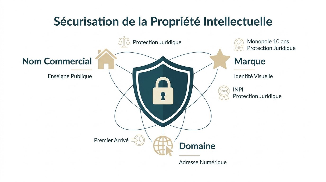 Schéma illustrant la sécurisation de la marque et du nom de domaine pour une entreprise