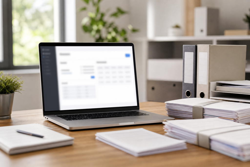 Bureau organisé pour changer de logiciel de facturation sans perdre l historique