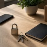 Cadenas, clés et smartphone posés sur un bureau pour illustrer la sécurité des mots de passe