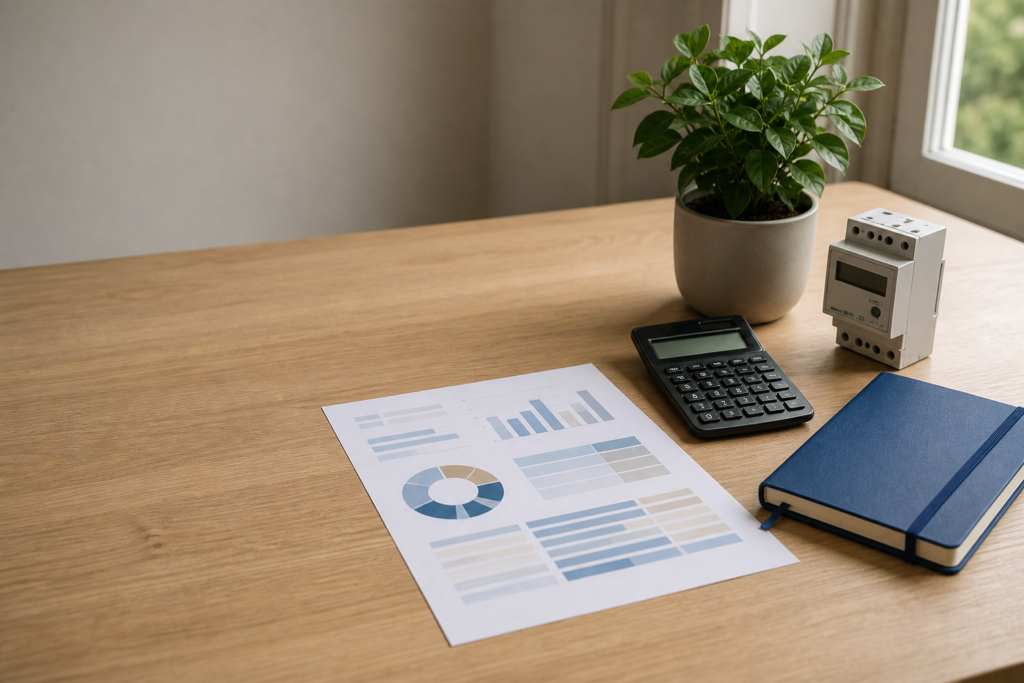 Budget RSE d’une petite entreprise posé sur un bureau avec un carnet et une plante