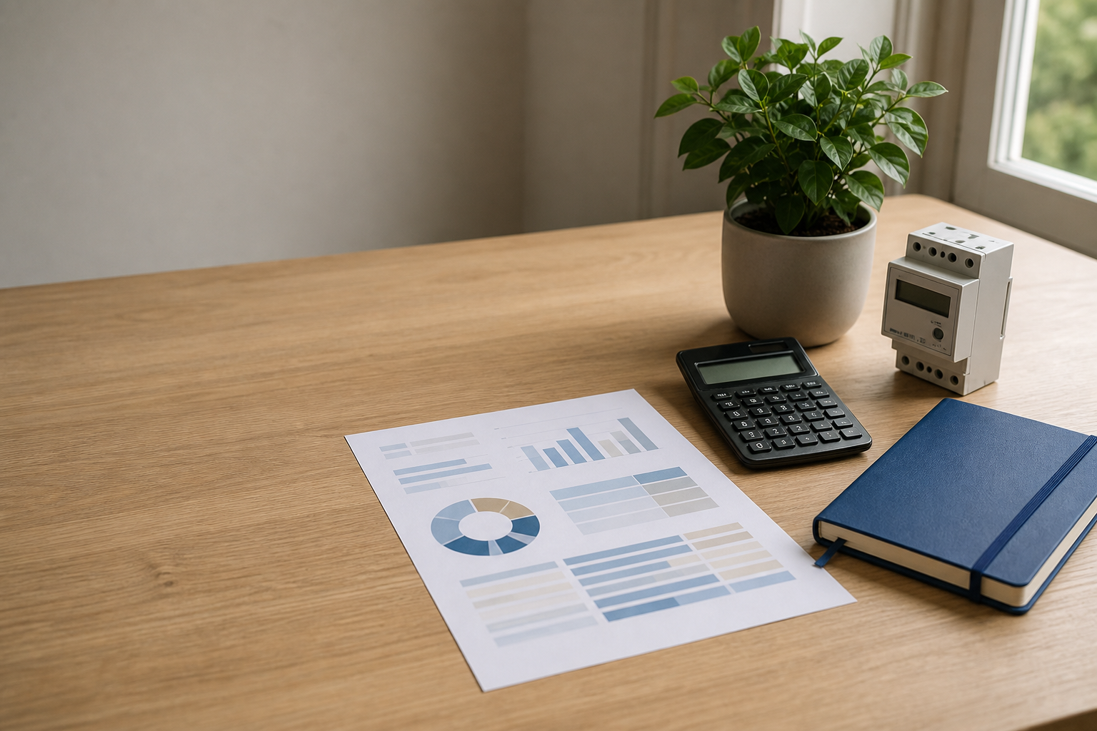 Budget RSE d’une petite entreprise posé sur un bureau avec un carnet et une plante