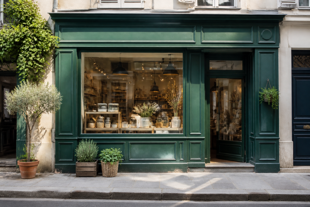 Devanture d'une petite boutique de quartier, la fiche Google Business Profile étant la vitrine en ligne de ce type de commerce