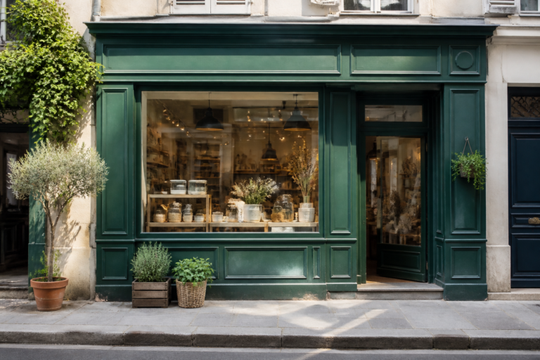 Devanture d'une petite boutique de quartier, la fiche Google Business Profile étant la vitrine en ligne de ce type de commerce