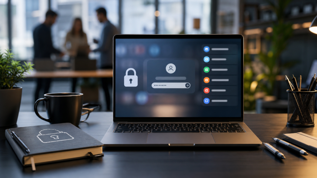 ordinateur portable affichant une interface de sécurité avec cadenas