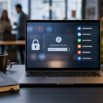ordinateur portable affichant une interface de sécurité avec cadenas