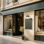 Façade d'un petit commerce avec une enseigne moderne et lisible depuis la rue