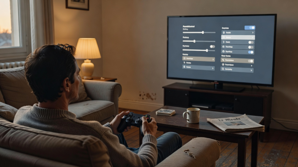 Console de salon dans un intérieur familial, au moment de régler le contrôle parental