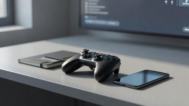 Manette et smartphone sur un bureau, évocation du coût des achats intégrés d'un jeu gratuit