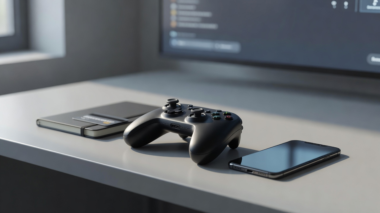 Manette et smartphone sur un bureau, évocation du coût des achats intégrés d'un jeu gratuit