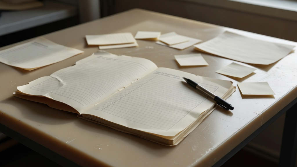 Dossier d'affaire ouvert avec checklist de contrôle et documents de traçabilité sur un plan de travail