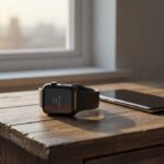 Montre connectée et smartphone sur une table de chevet