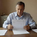 Documents de fin de contrat et dossier salarial posés sur un bureau, prêts pour vérifier un solde de tout compte