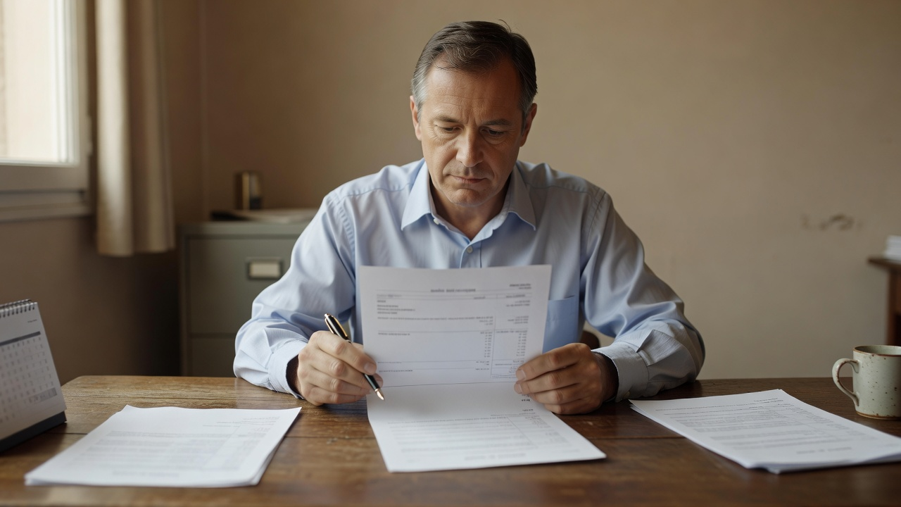 Documents de fin de contrat et dossier salarial posés sur un bureau, prêts pour vérifier un solde de tout compte